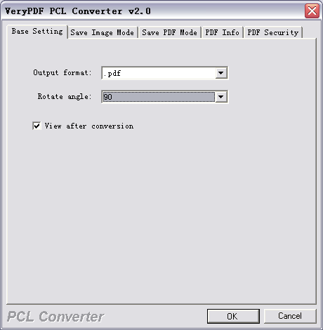 Base settings for PCL to PDF, TIFF Converter